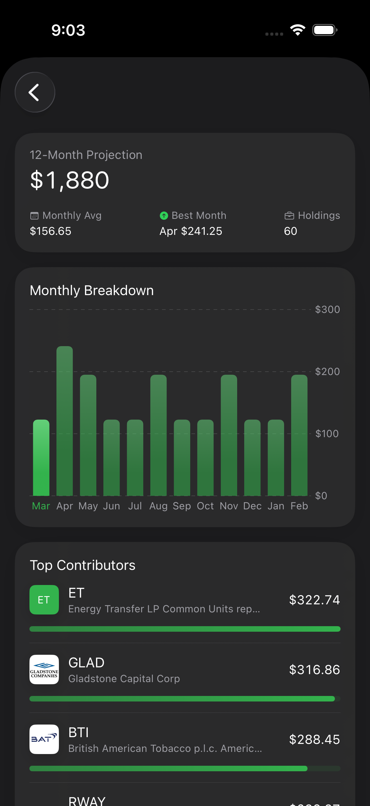 12-month income forecast bar chart